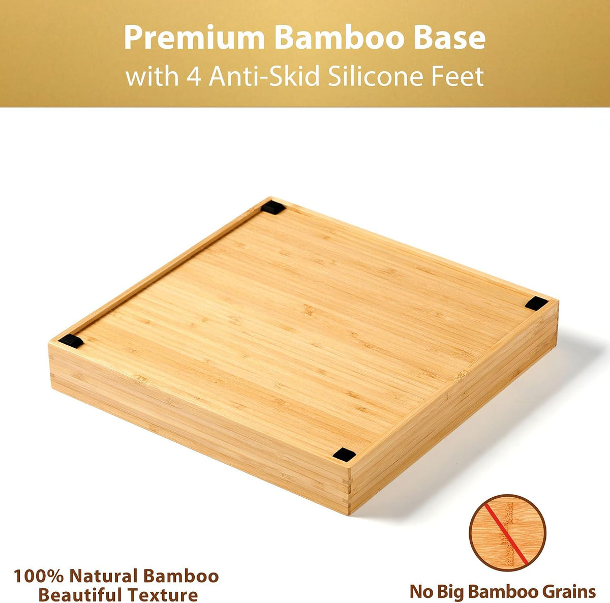 Bamboo Desk Drawer Organizer, Wood Junk Organizer Tray with Adjustable Dividers, Anti-Skip Storage Organization in Office Bathroom Drawer for Vanity, Makeup, 12" x 9"