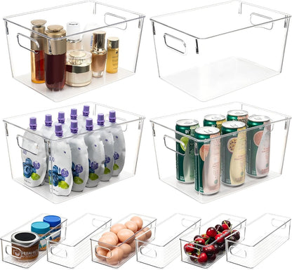 Set of 10 Clear Plastic Storage Bins, 4 Large and 6 Small Stackable Storage Containers for Pantry Organization, Organizer Bins for Home, Kitchen, Bathroom, Office, Cabinet Shelf Organizers