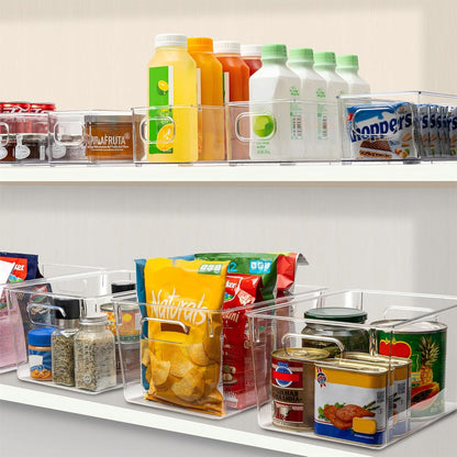 Set of 10 Clear Plastic Storage Bins, 4 Large and 6 Small Stackable Storage Containers for Pantry Organization, Organizer Bins for Home, Kitchen, Bathroom, Office, Cabinet Shelf Organizers