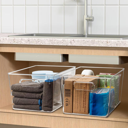 Set of 10 Clear Plastic Storage Bins, 4 Large and 6 Small Stackable Storage Containers for Pantry Organization, Organizer Bins for Home, Kitchen, Bathroom, Office, Cabinet Shelf Organizers