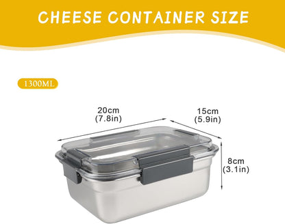 Cheese Container for Refrigerator,Cheese Stainless Steel Container with Lids,Deli Meat Saver, Non Toxic Airtight Storage Container for Stackable Sliced Grated,Shredded,Cheddar Cheeses Holder