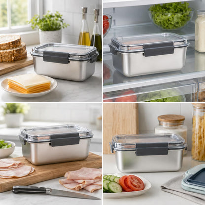 Cheese Container for Refrigerator,Cheese Stainless Steel Container with Lids,Deli Meat Saver, Non Toxic Airtight Storage Container for Stackable Sliced Grated,Shredded,Cheddar Cheeses Holder