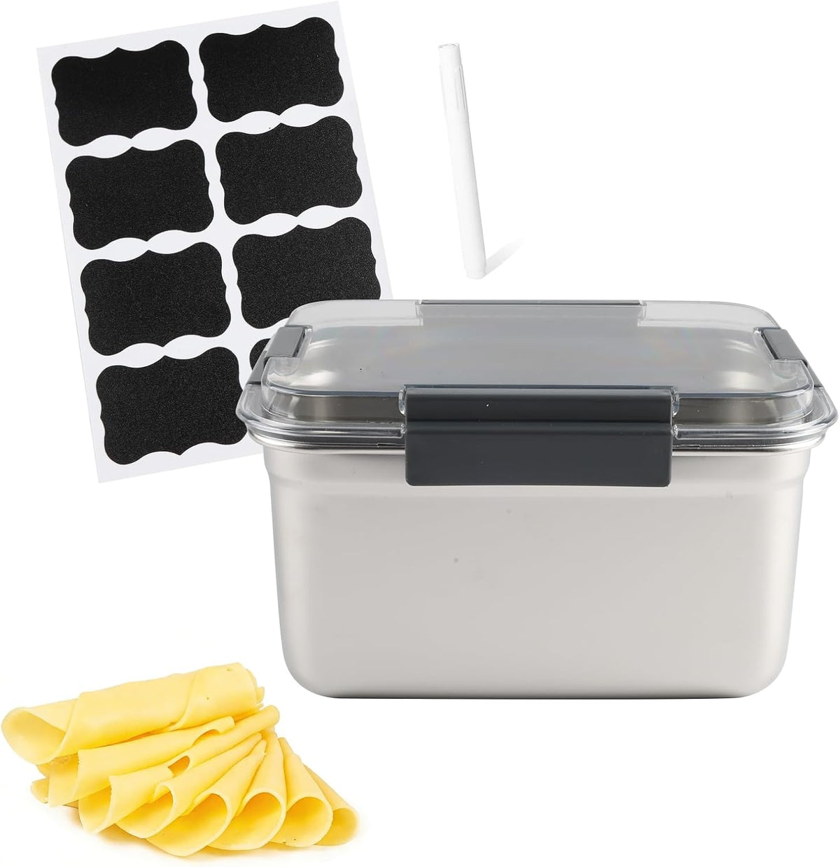 Cheese Container for Refrigerator,Cheese Stainless Steel Container with Lids,Deli Meat Saver, Non Toxic Airtight Storage Container for Stackable Sliced Grated,Shredded,Cheddar Cheeses Holder