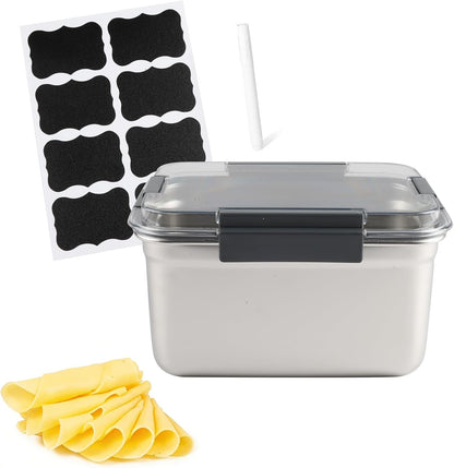Cheese Container for Refrigerator,Cheese Stainless Steel Container with Lids,Deli Meat Saver, Non Toxic Airtight Storage Container for Stackable Sliced Grated,Shredded,Cheddar Cheeses Holder