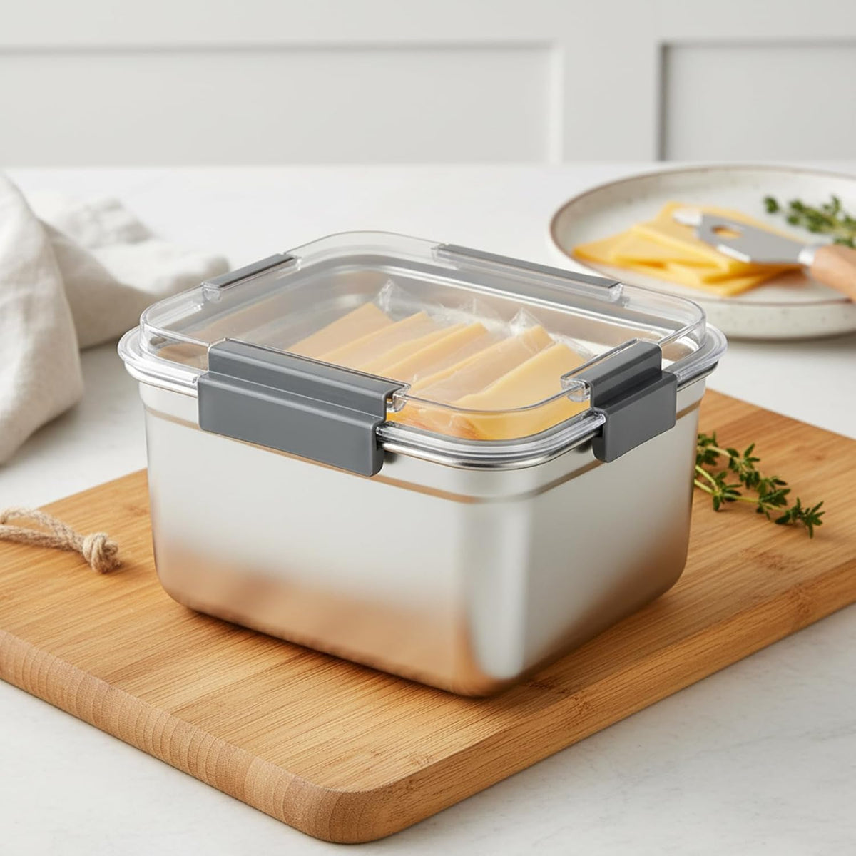 Cheese Container for Refrigerator,Cheese Stainless Steel Container with Lids,Deli Meat Saver, Non Toxic Airtight Storage Container for Stackable Sliced Grated,Shredded,Cheddar Cheeses Holder