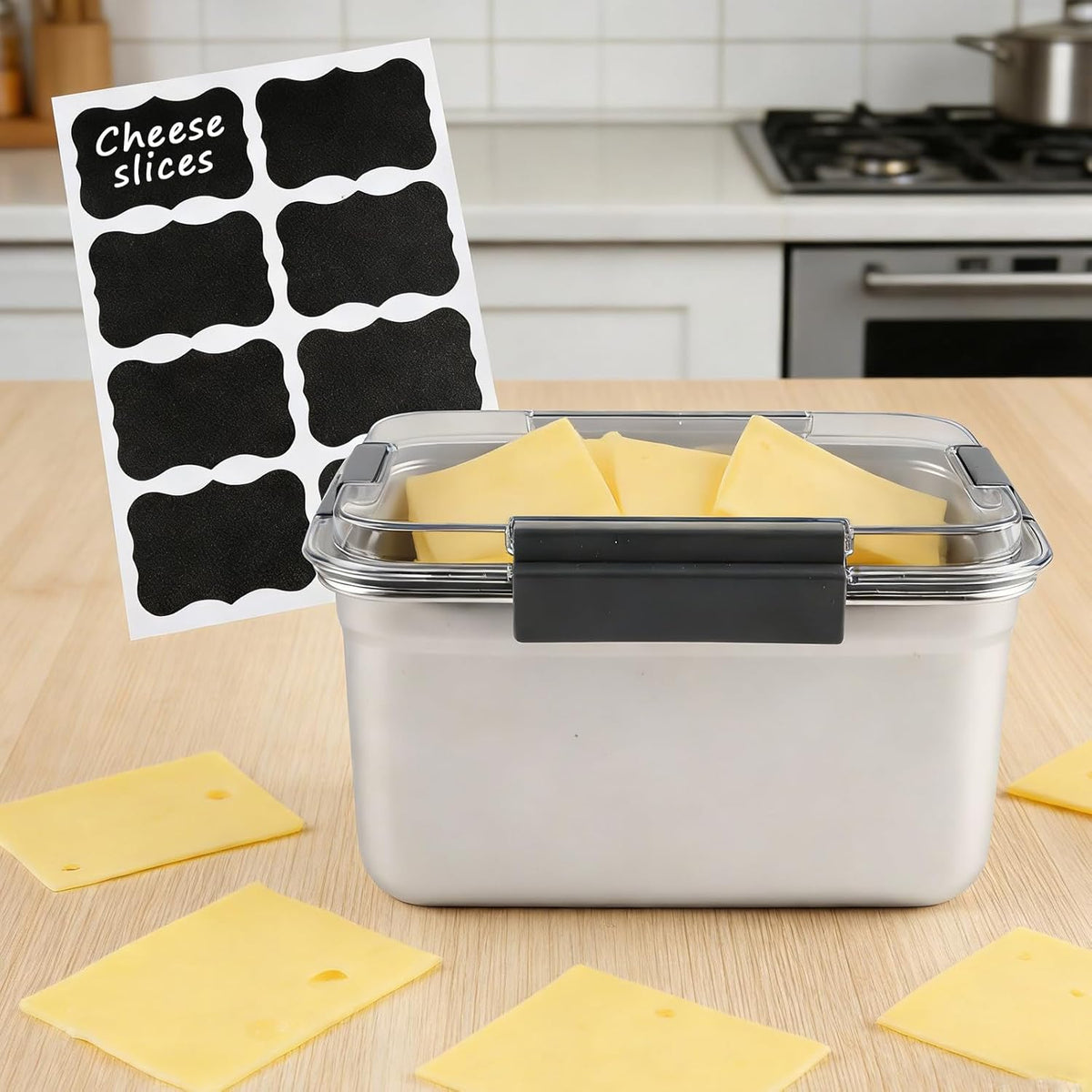 Cheese Container for Refrigerator,Cheese Stainless Steel Container with Lids,Deli Meat Saver, Non Toxic Airtight Storage Container for Stackable Sliced Grated,Shredded,Cheddar Cheeses Holder