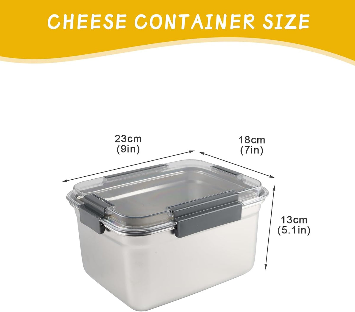 Cheese Container for Refrigerator,Cheese Stainless Steel Container with Lids,Deli Meat Saver, Non Toxic Airtight Storage Container for Stackable Sliced Grated,Shredded,Cheddar Cheeses Holder