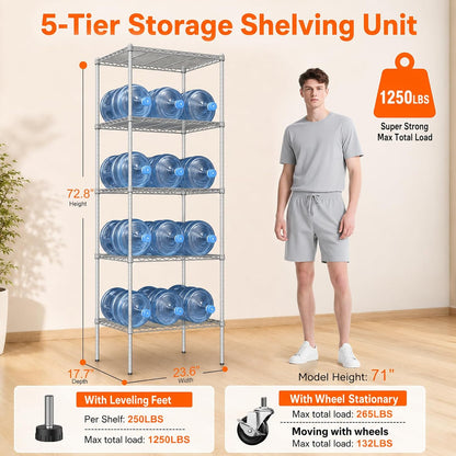 5 Tier Wire Shelving Unit, 72.8" H Heavy Duty Metal Storage Shelves