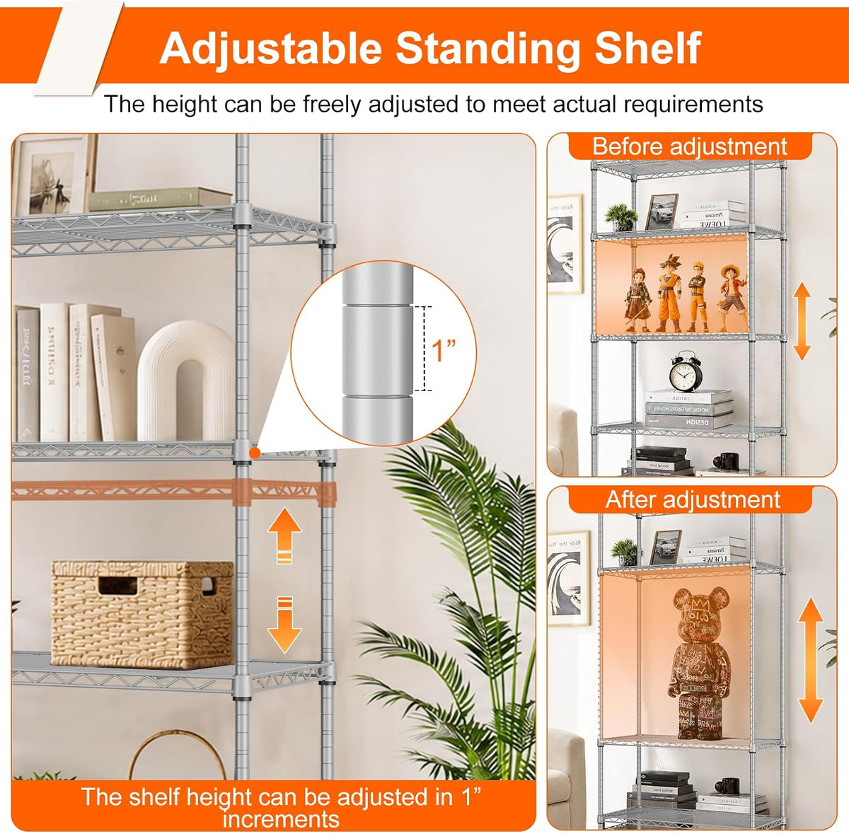 5 Tier Wire Shelving Unit, 72.8" H Heavy Duty Metal Storage Shelves