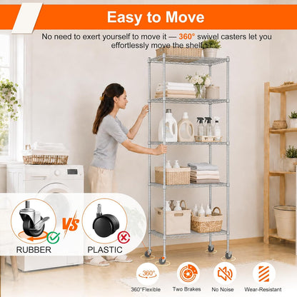 5 Tier Wire Shelving Unit, 72.8" H Heavy Duty Metal Storage Shelves