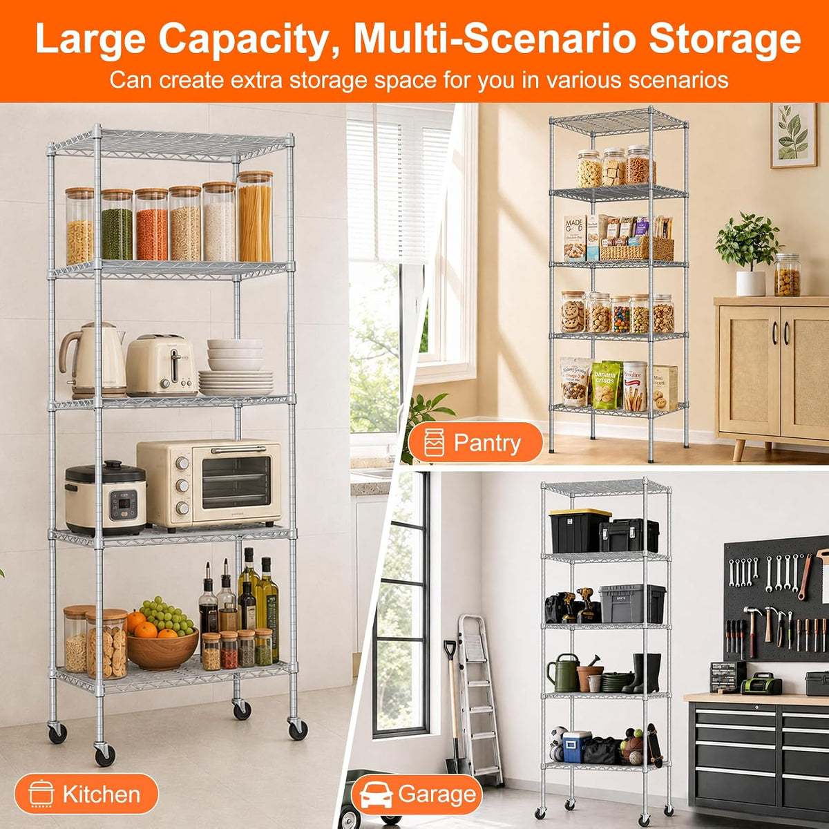 5 Tier Wire Shelving Unit, 72.8" H Heavy Duty Metal Storage Shelves