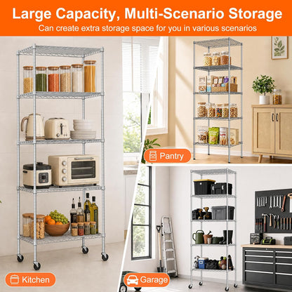 5 Tier Wire Shelving Unit, 72.8" H Heavy Duty Metal Storage Shelves