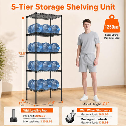 5 Tier Wire Shelving Unit, 72.8" H Heavy Duty Metal Storage Shelves