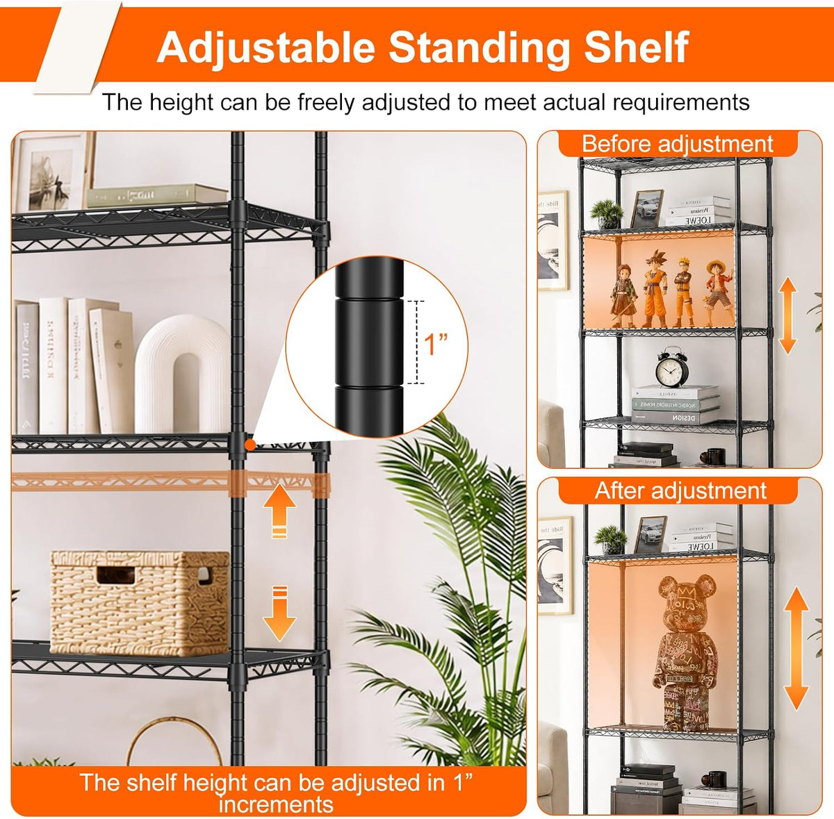 5 Tier Wire Shelving Unit, 72.8" H Heavy Duty Metal Storage Shelves
