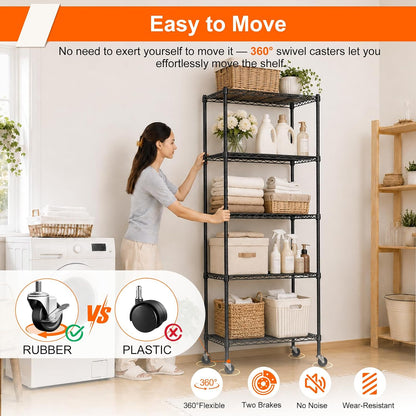 5 Tier Wire Shelving Unit, 72.8" H Heavy Duty Metal Storage Shelves