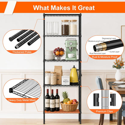 5 Tier Wire Shelving Unit, 72.8" H Heavy Duty Metal Storage Shelves
