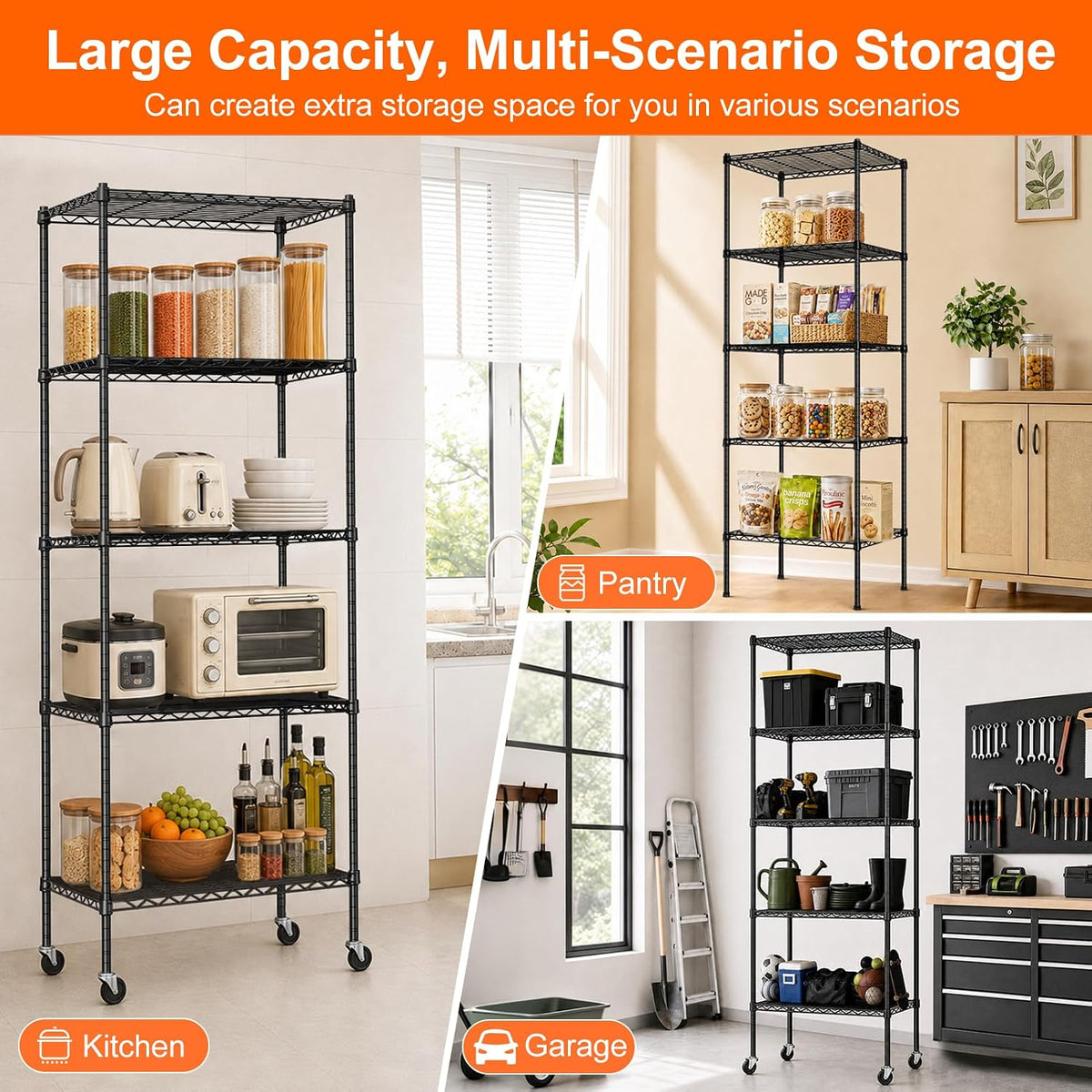 5 Tier Wire Shelving Unit, 72.8" H Heavy Duty Metal Storage Shelves