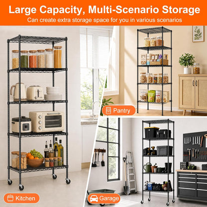 5 Tier Wire Shelving Unit, 72.8" H Heavy Duty Metal Storage Shelves