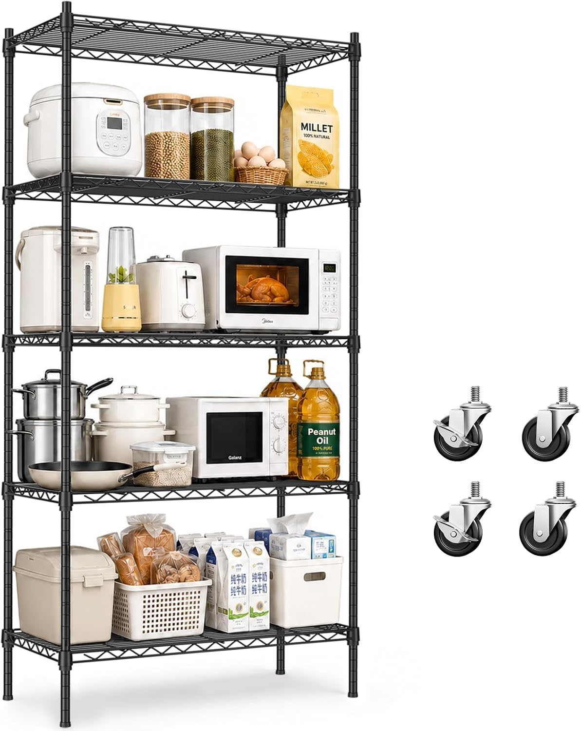 5 Tier Wire Shelving Unit, 72.8" H Heavy Duty Metal Storage Shelves