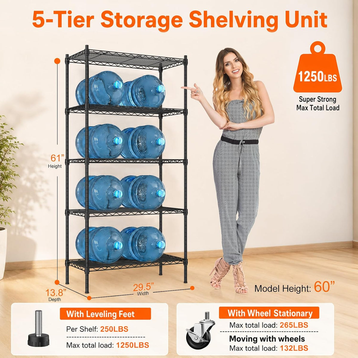 5 Tier Wire Shelving Unit, 72.8" H Heavy Duty Metal Storage Shelves