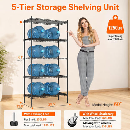 5 Tier Wire Shelving Unit, 72.8" H Heavy Duty Metal Storage Shelves