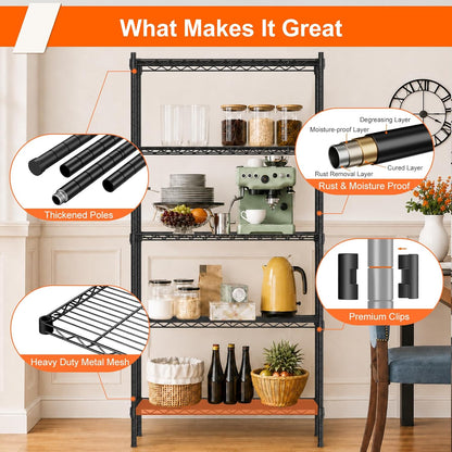 5 Tier Wire Shelving Unit, 72.8" H Heavy Duty Metal Storage Shelves