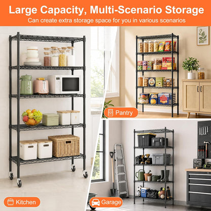5 Tier Wire Shelving Unit, 72.8" H Heavy Duty Metal Storage Shelves