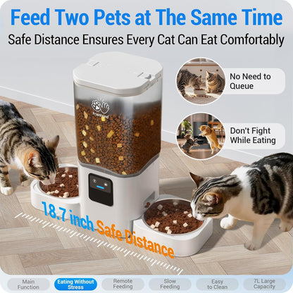 Automatic Cat Feeder 2 Cats with Slow Feed: Dual Automatic Dog Feeder with 5G WiFi, Cat Food Dispenser with APP Control for Multiple Pets, Detachable for Easy Clean, Double Pet Bowl - 29 Cup