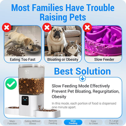 Automatic Cat Feeder 2 Cats with Slow Feed: Dual Automatic Dog Feeder with 5G WiFi, Cat Food Dispenser with APP Control for Multiple Pets, Detachable for Easy Clean, Double Pet Bowl - 29 Cup
