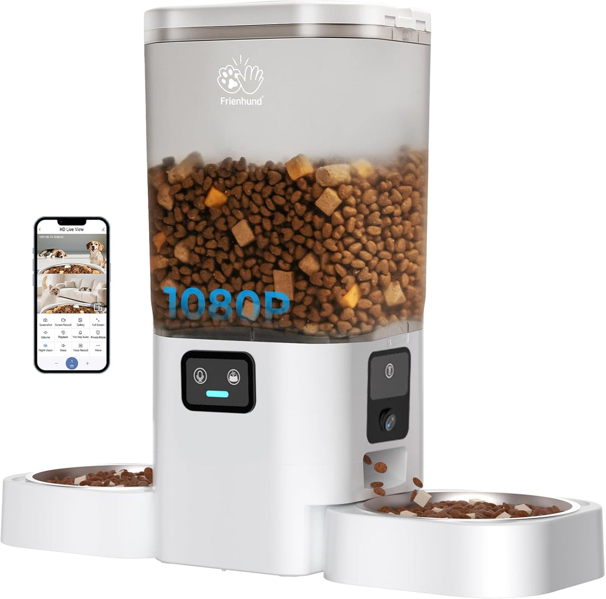 Automatic Cat Feeder 2 Cats with Slow Feed: Dual Automatic Dog Feeder with 5G WiFi, Cat Food Dispenser with APP Control for Multiple Pets, Detachable for Easy Clean, Double Pet Bowl - 29 Cup