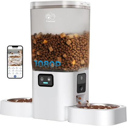 Automatic Cat Feeder 2 Cats with Slow Feed: Dual Automatic Dog Feeder with 5G WiFi, Cat Food Dispenser with APP Control for Multiple Pets, Detachable for Easy Clean, Double Pet Bowl - 29 Cup