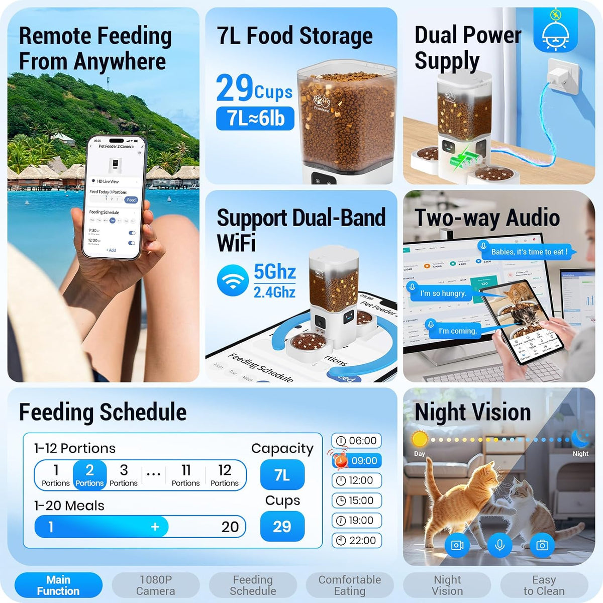 Automatic Cat Feeder 2 Cats with Slow Feed: Dual Automatic Dog Feeder with 5G WiFi, Cat Food Dispenser with APP Control for Multiple Pets, Detachable for Easy Clean, Double Pet Bowl - 29 Cup