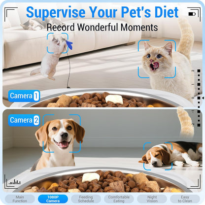 Automatic Cat Feeder 2 Cats with Slow Feed: Dual Automatic Dog Feeder with 5G WiFi, Cat Food Dispenser with APP Control for Multiple Pets, Detachable for Easy Clean, Double Pet Bowl - 29 Cup