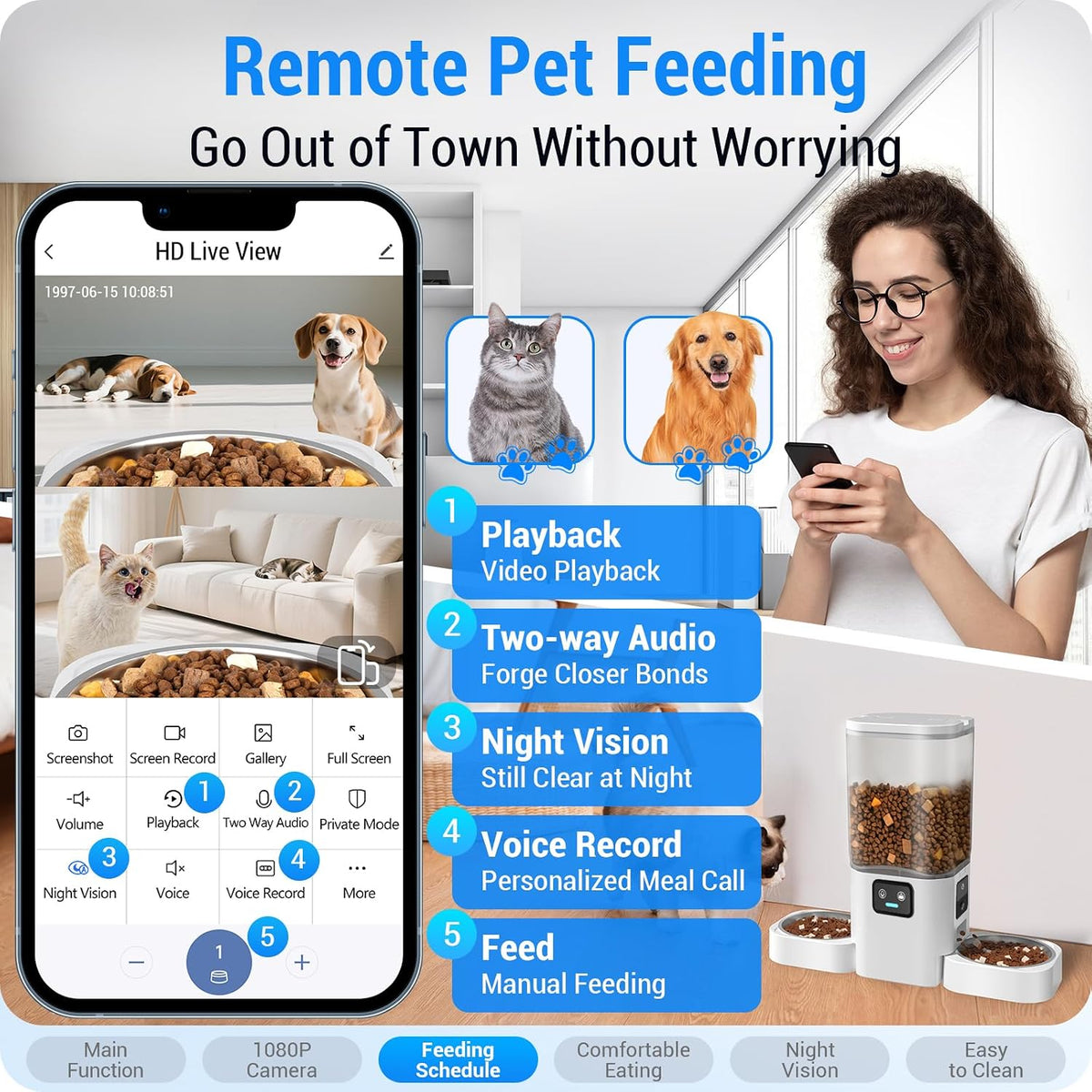 Automatic Cat Feeder 2 Cats with Slow Feed: Dual Automatic Dog Feeder with 5G WiFi, Cat Food Dispenser with APP Control for Multiple Pets, Detachable for Easy Clean, Double Pet Bowl - 29 Cup