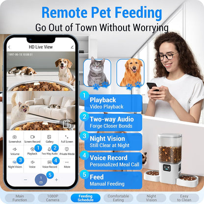 Automatic Cat Feeder 2 Cats with Slow Feed: Dual Automatic Dog Feeder with 5G WiFi, Cat Food Dispenser with APP Control for Multiple Pets, Detachable for Easy Clean, Double Pet Bowl - 29 Cup