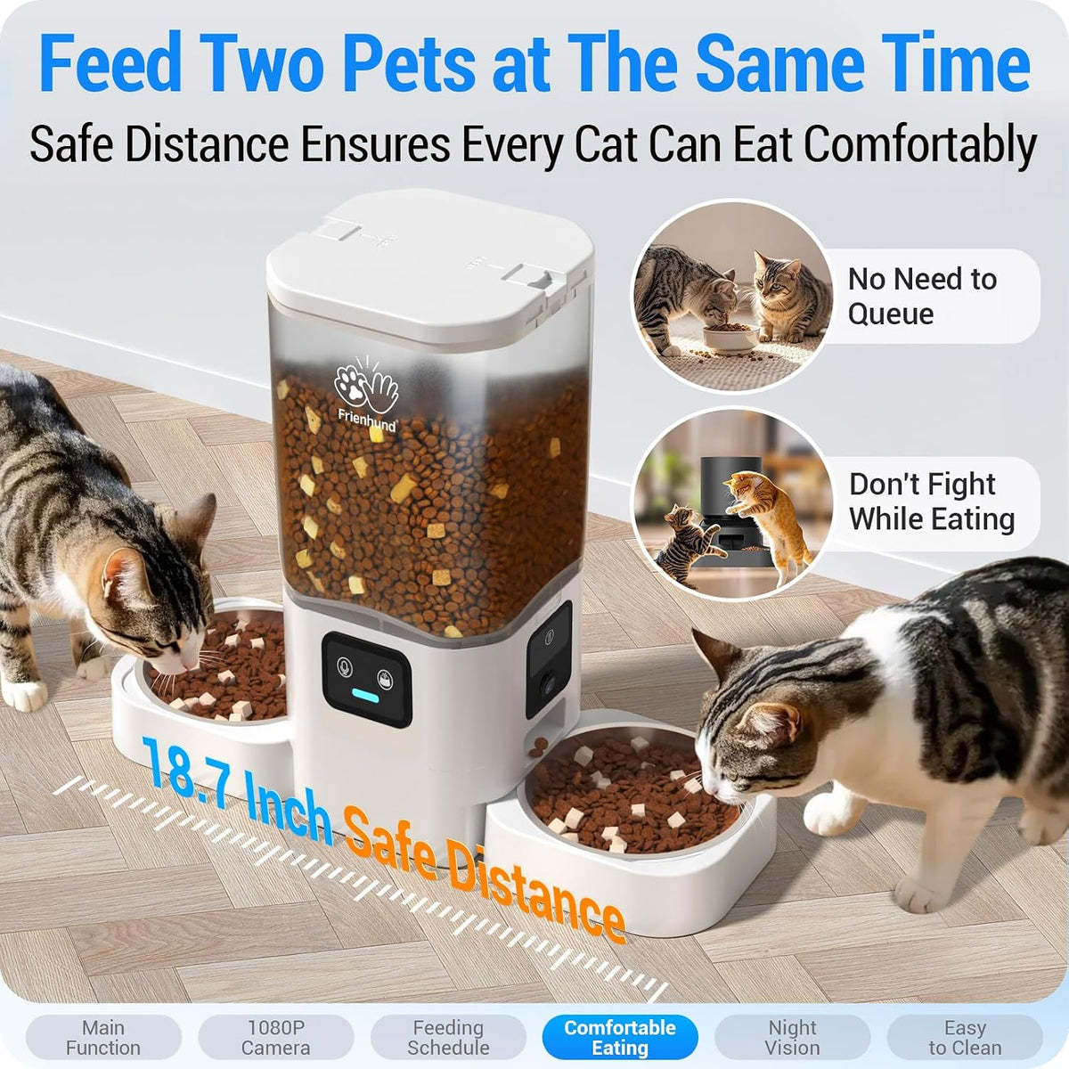 Automatic Cat Feeder 2 Cats with Slow Feed: Dual Automatic Dog Feeder with 5G WiFi, Cat Food Dispenser with APP Control for Multiple Pets, Detachable for Easy Clean, Double Pet Bowl - 29 Cup