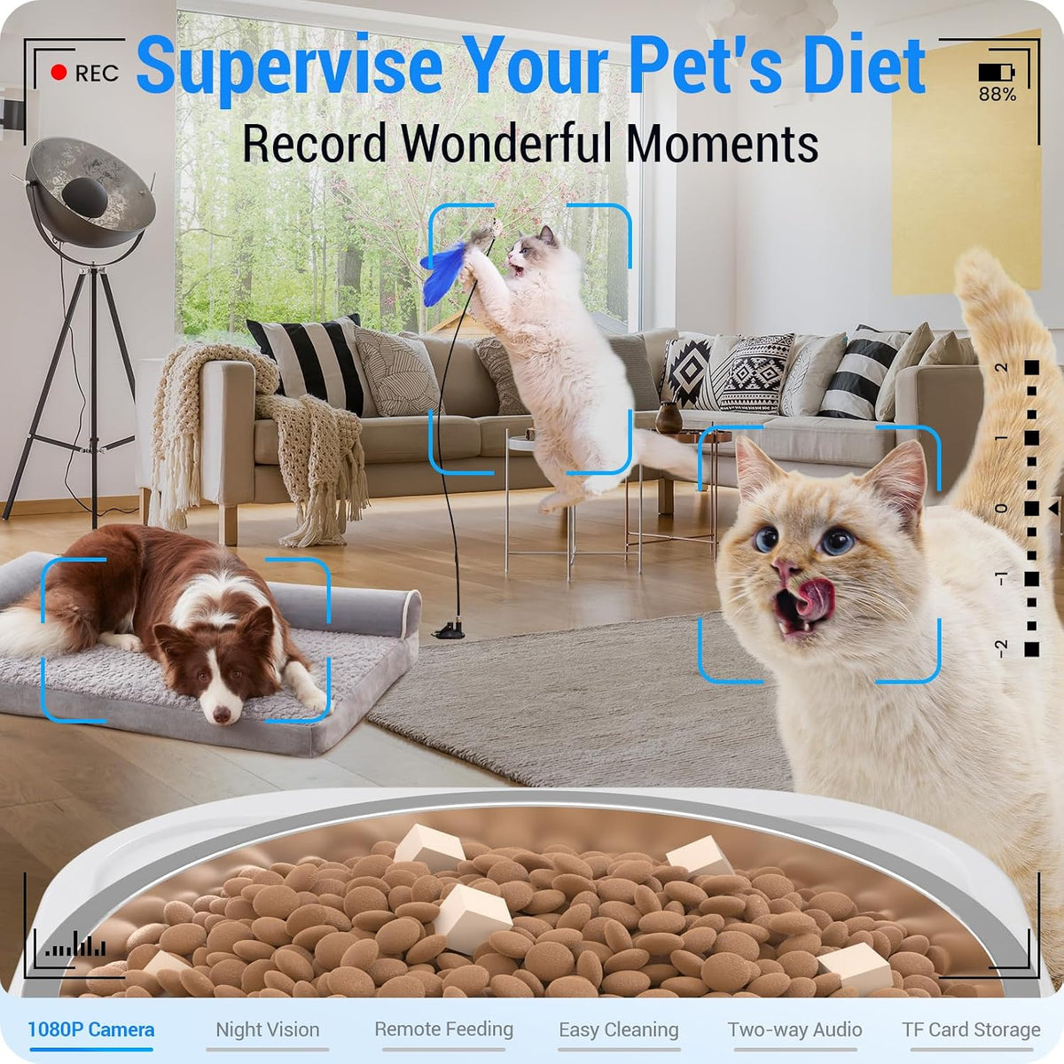 Automatic Cat Feeder 2 Cats with Slow Feed: Dual Automatic Dog Feeder with 5G WiFi, Cat Food Dispenser with APP Control for Multiple Pets, Detachable for Easy Clean, Double Pet Bowl - 29 Cup