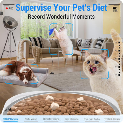 Automatic Cat Feeder 2 Cats with Slow Feed: Dual Automatic Dog Feeder with 5G WiFi, Cat Food Dispenser with APP Control for Multiple Pets, Detachable for Easy Clean, Double Pet Bowl - 29 Cup