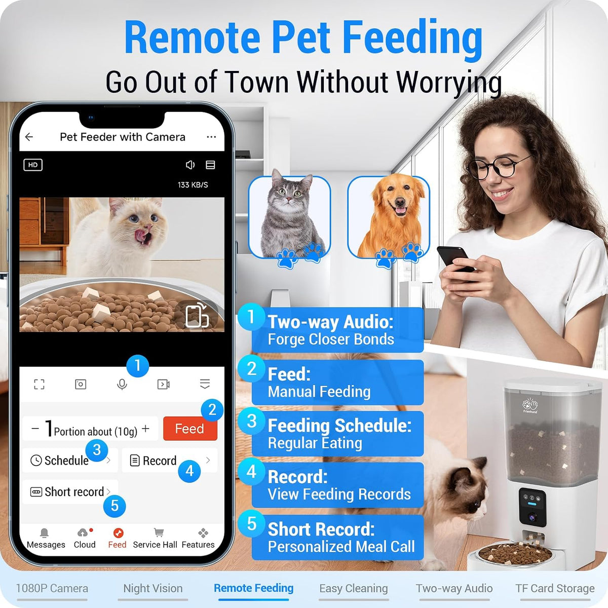Automatic Cat Feeder 2 Cats with Slow Feed: Dual Automatic Dog Feeder with 5G WiFi, Cat Food Dispenser with APP Control for Multiple Pets, Detachable for Easy Clean, Double Pet Bowl - 29 Cup