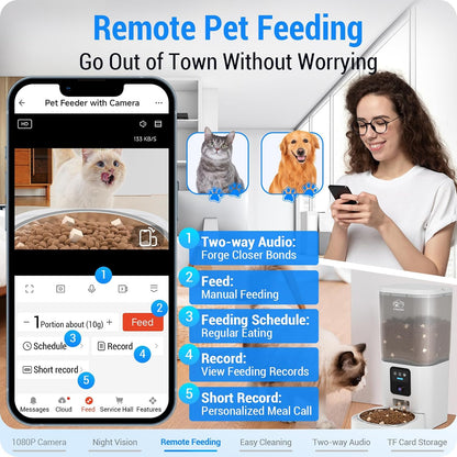 Automatic Cat Feeder 2 Cats with Slow Feed: Dual Automatic Dog Feeder with 5G WiFi, Cat Food Dispenser with APP Control for Multiple Pets, Detachable for Easy Clean, Double Pet Bowl - 29 Cup