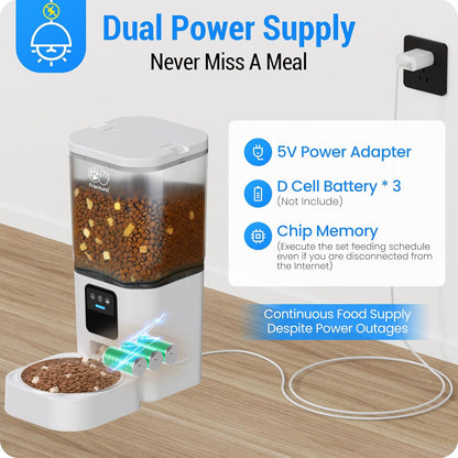 Automatic Cat Feeder 2 Cats with Slow Feed: Dual Automatic Dog Feeder with 5G WiFi, Cat Food Dispenser with APP Control for Multiple Pets, Detachable for Easy Clean, Double Pet Bowl - 29 Cup