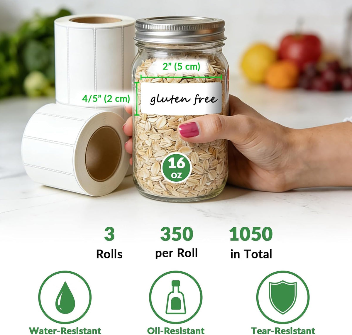 1050 PCS Blank Removable Freezer Labels - Food Labels with Perforated Lines, for Meal Prep Containers (4/5" x 2", 3 Rolls, 350 Count/Roll)