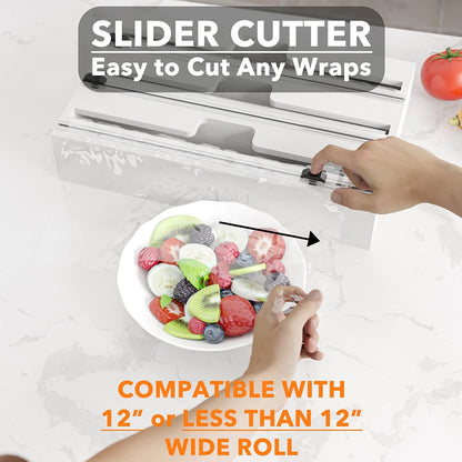 WrapNeat 4 in 1 Wrap Organizer with Cutter and Labels, Plastic Wrap, Aluminum Foil and Wax Bamboo Dispenser for Kitchen Storage Organization Holder for 12" Roll (Natural, 4-Slot)