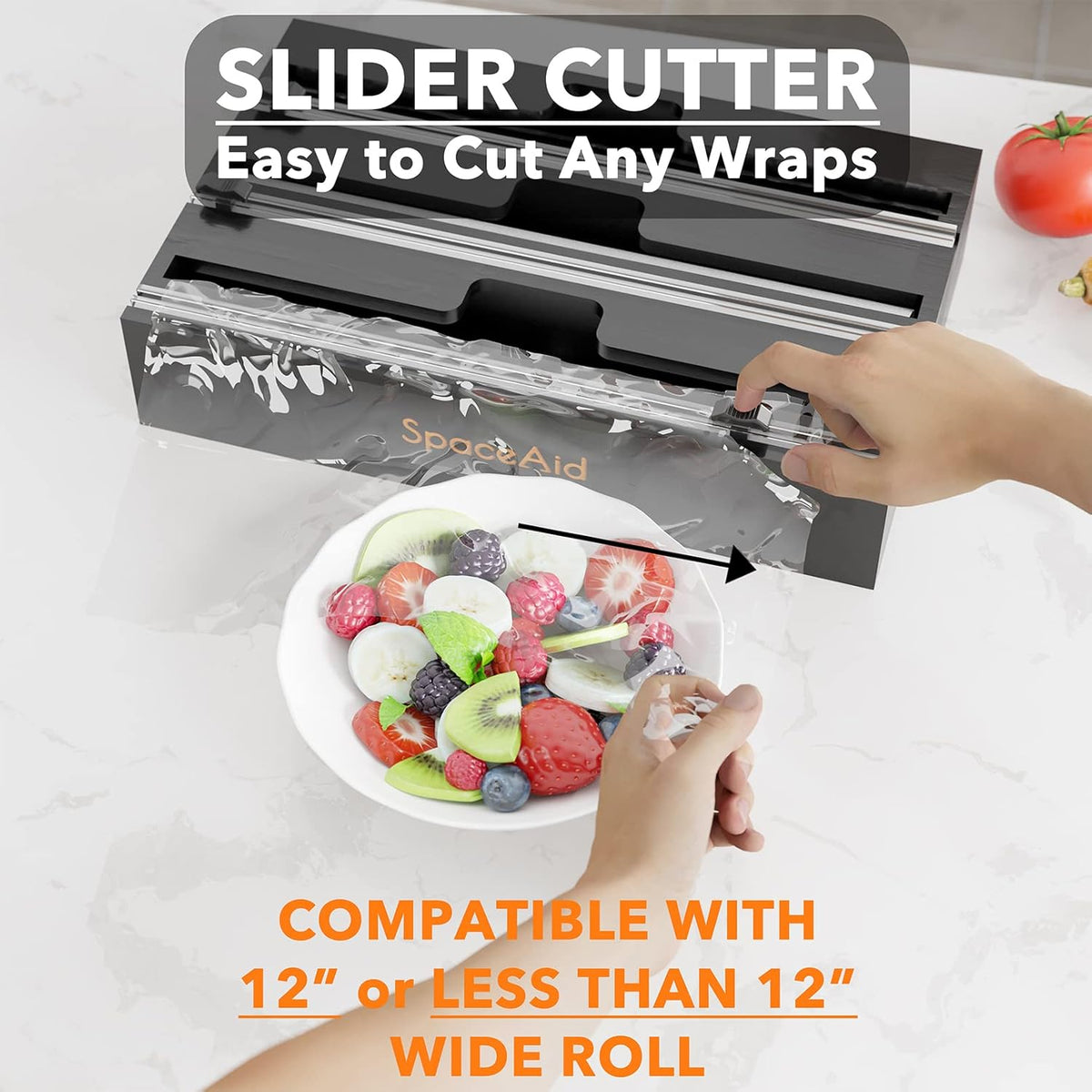 WrapNeat 4 in 1 Wrap Organizer with Cutter and Labels, Plastic Wrap, Aluminum Foil and Wax Bamboo Dispenser for Kitchen Storage Organization Holder for 12" Roll (Natural, 4-Slot)