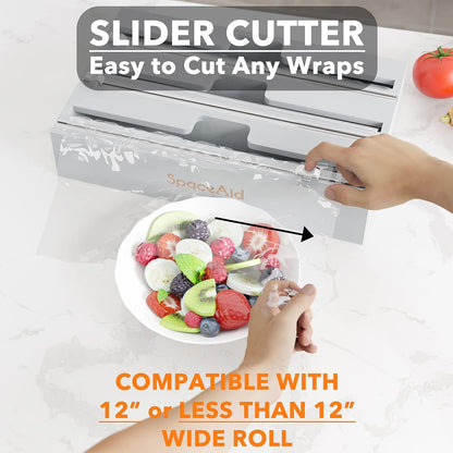 WrapNeat 4 in 1 Wrap Organizer with Cutter and Labels, Plastic Wrap, Aluminum Foil and Wax Bamboo Dispenser for Kitchen Storage Organization Holder for 12" Roll (Natural, 4-Slot)
