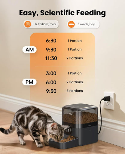 Automatic Cat Feeder for Large Kibble and Snacks, 12 Cups/3L Timed Pet Feeder for Cats Indoor, Programmable Dry Food Dispenser (Black)