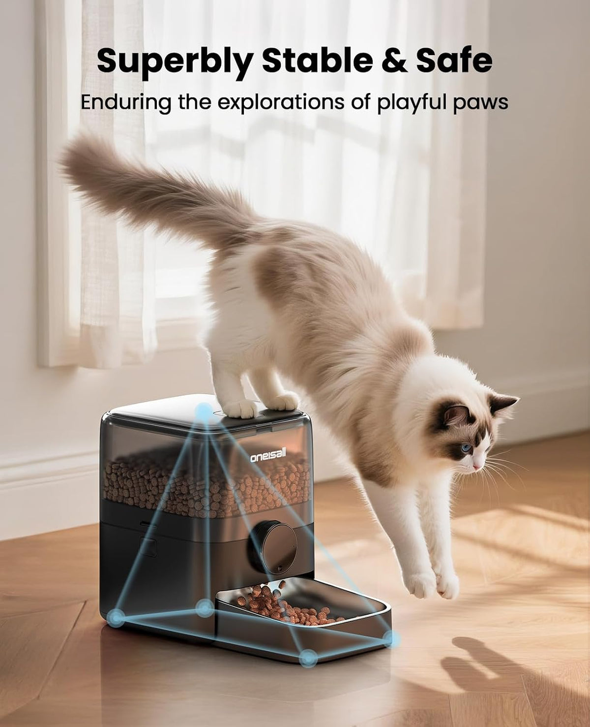 Automatic Cat Feeder for Large Kibble and Snacks, 12 Cups/3L Timed Pet Feeder for Cats Indoor, Programmable Dry Food Dispenser (Black)