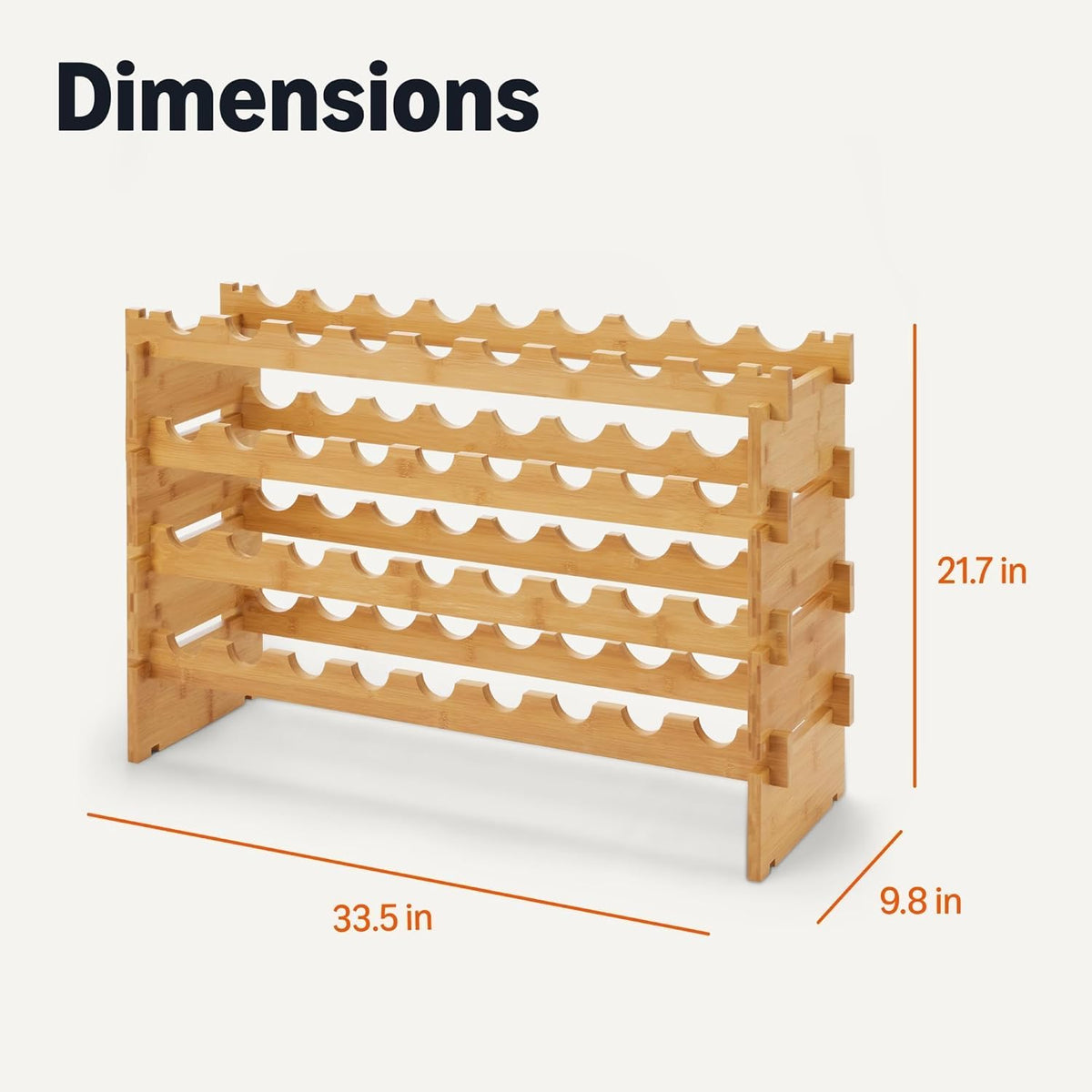 Stackable Bamboo Wine Rack, 36 Bottle Capacity, Easy to Assemble