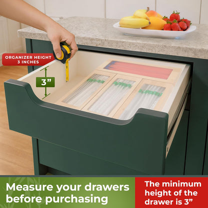 Kitchen Drawer Organizer, 9 in 1 Sandwich Storage Bag Organizer & Foil Wrap Dispenser - Fits Gallon, Quart, Snack - Plastic Bag Storage for Kitchen Organization [Measure Your Drawer Before Ordering]