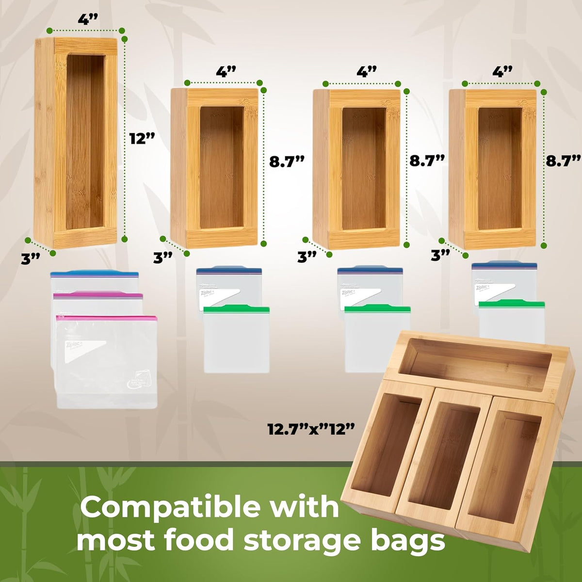 Kitchen Drawer Organizer, 9 in 1 Sandwich Storage Bag Organizer & Foil Wrap Dispenser - Fits Gallon, Quart, Snack - Plastic Bag Storage for Kitchen Organization [Measure Your Drawer Before Ordering]